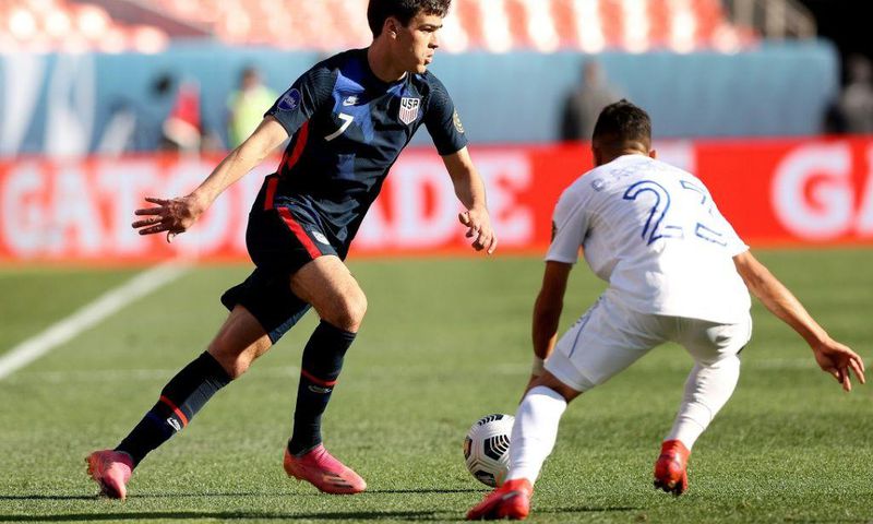 USA forward Gio Reyna bears in on goal during his team's semi-final win over Honduras in the CONCACAF Nations League in Denver