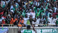 Former Gor Mahia player, Jacques Tuyisenge celebrates with supporters after scoring his first goal during their CAF Confereration cup football match against Egypt's Zamalek at The Kasarani Stadium in Nairobi on February 3, 2019. - Kenya's Gor Mahia won...