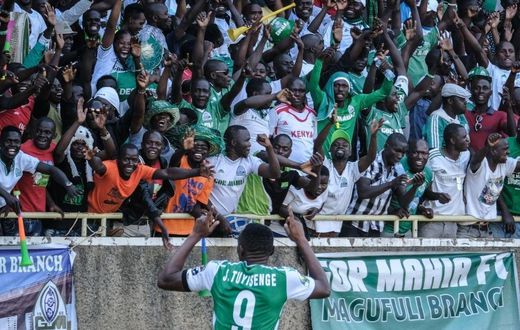Former Gor Mahia player, Jacques Tuyisenge celebrates with supporters after scoring his first goal during their CAF Confereration cup football match against Egypt's Zamalek at The Kasarani Stadium in Nairobi on February 3, 2019. - Kenya's Gor Mahia won...