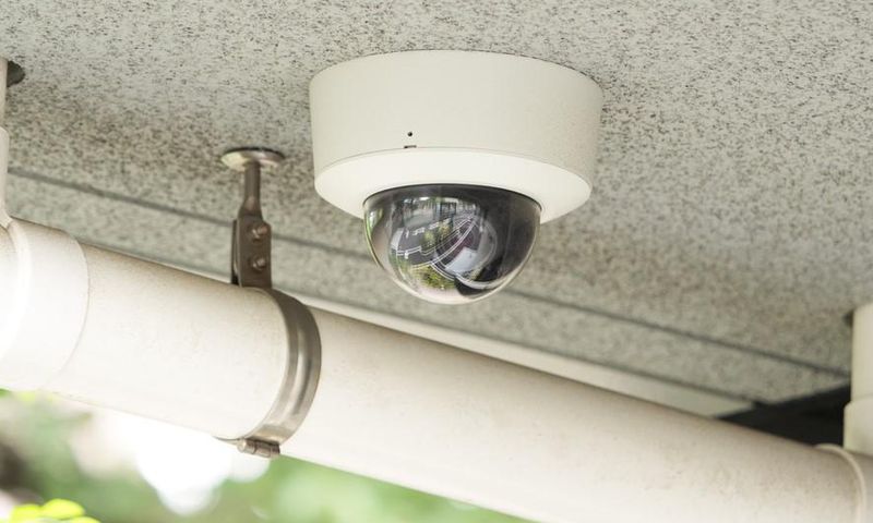 A CCTV camera mounted in a residential building
