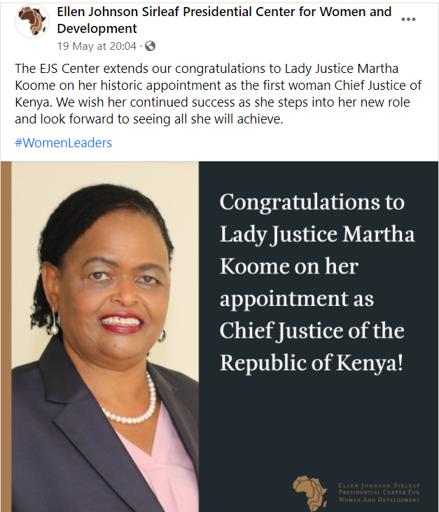 Africa's 1st Female President Sends Heartfelt Message to CJ Koome