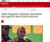 BBC reports President John Pombe Magufuli's death
