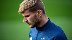 Timo Werner trains with the Germany team in Hamburg on Wednesday
