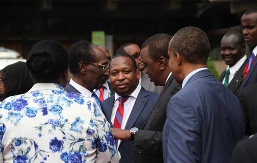 Businessman Chris Kirubi with President Uhuru Kenyatta and Mike Sonko