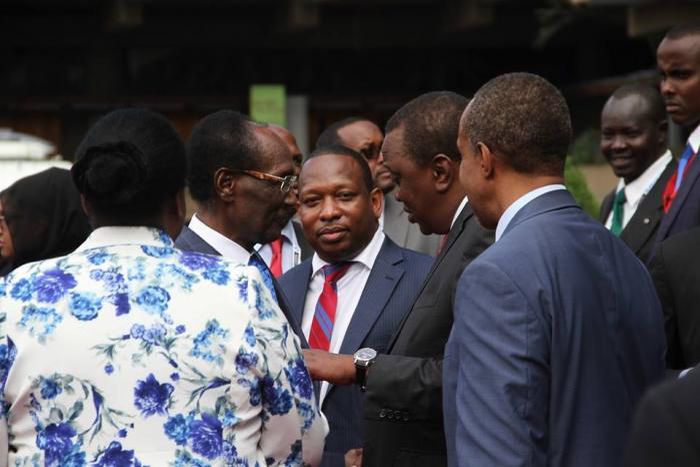 Businessman Chris Kirubi with President Uhuru Kenyatta and Mike Sonko