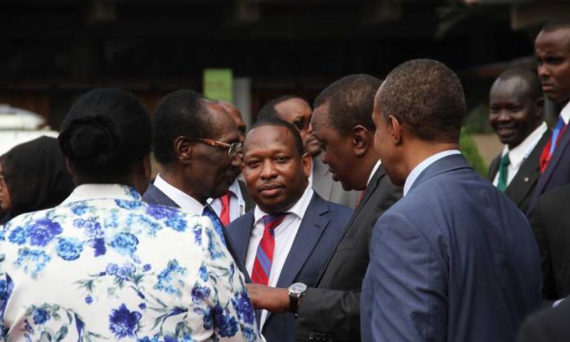 Businessman Chris Kirubi with President Uhuru Kenyatta and Mike Sonko