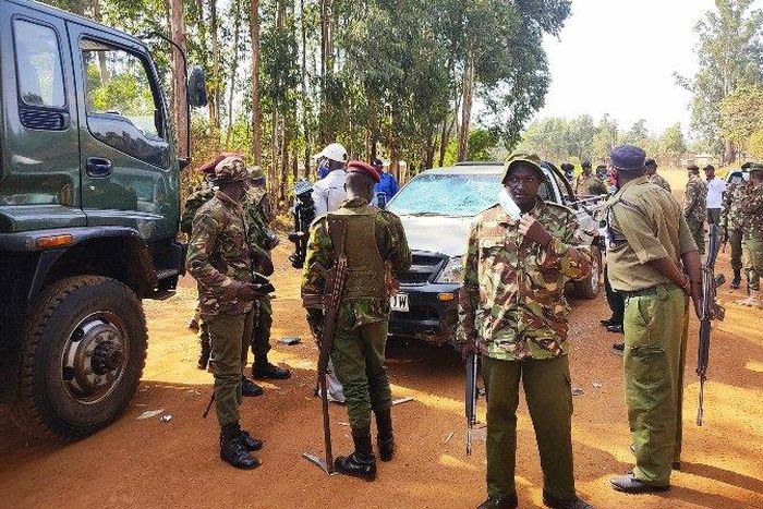Police officers keeping guard during Kabuchai by-election