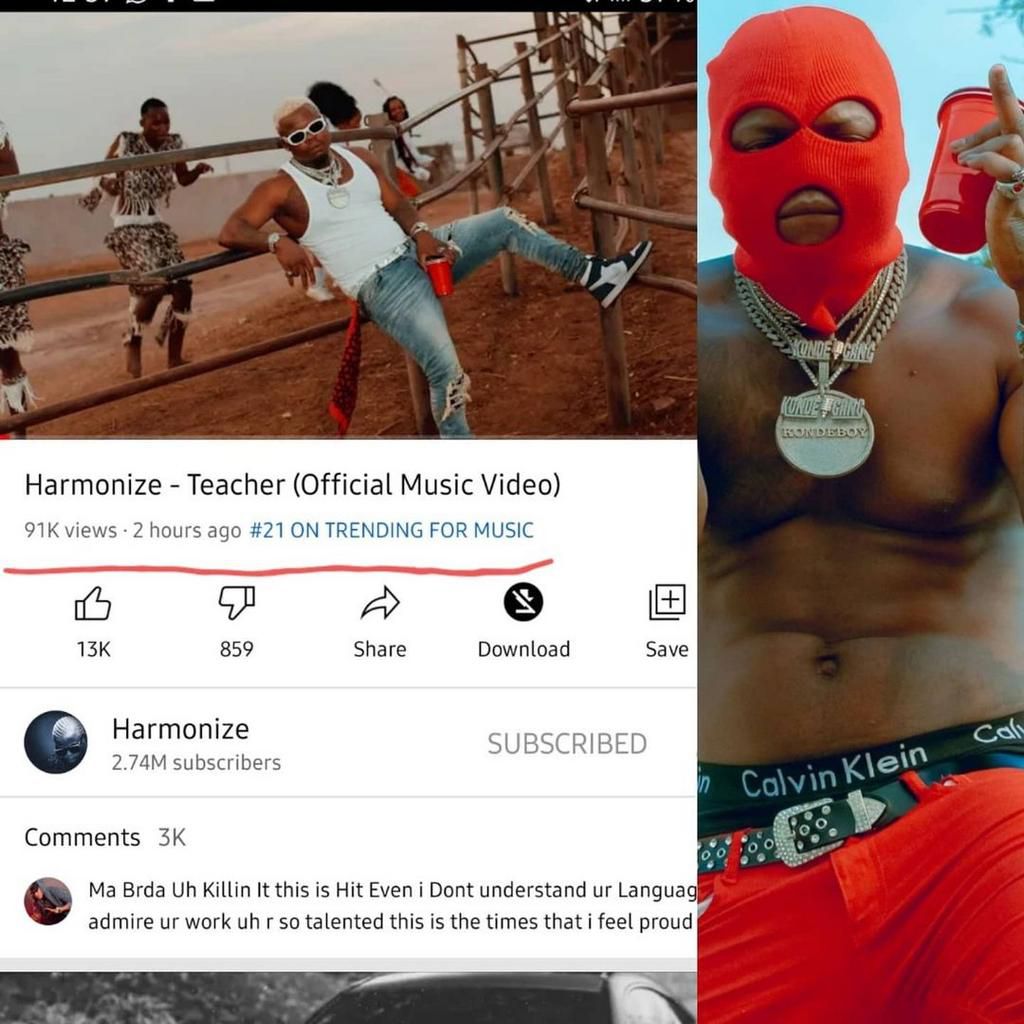 Harmonize shocks many has his new tune clocks 2 million views within 14 hours [Screenshot]