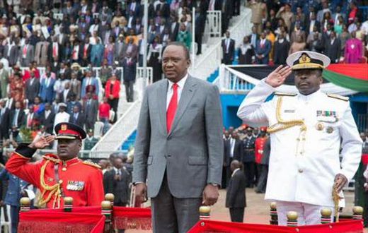 File image of President Uhuru Kenyatta leading Madaraka Day celebrations in Nyayo Stadium This year's celebrations will be held in Narok