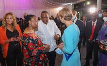 President Uhuru Kenyatta, President Kersti Kaljulaid and Chief Justice Martha Koome at the State House Cocktail party on September 8, 2021