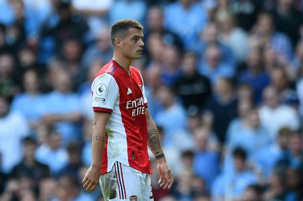 Arsenal's Granit Xhaka was sent-off in a 5-0 thrashing at the hands of Manchester City
