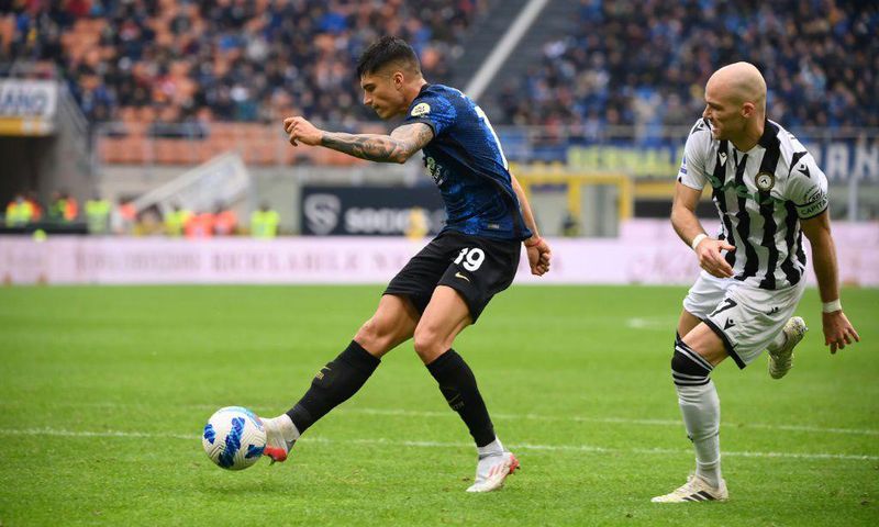 Inter Milan's Argentine forward Joaquin Correa scoring against Udinese