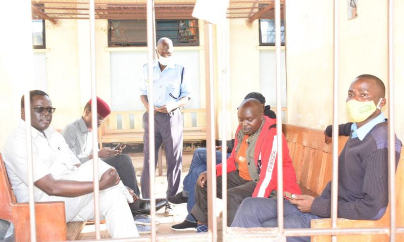 Senator Samson Cherargei in police custody with MPs Nelson Koech (Belgut), Didmus Barasa (Kimilili) and Wilson Kogo (Chesumei)