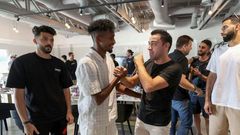 Xavi (third right) saying goodbye to his Al Sadd players on Frday