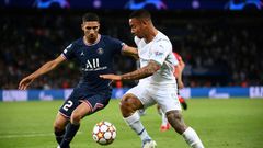Paris Saint-Germain full-back Achraf Hakimi (L) scored the first goal as Morocco trounced Guinea-Bissau 5-0 on Wednesday in a World Cup qualifier