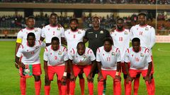 Kenya's national team starting lineup, Back FLTR: Victor, Wanyama, Stanley Okumu, Johanna Ochieng, Ian Aubery, Samuel Ouma, Michael Olunga. Front FLTR: Eric Omondi, ,Samuel Omondi, Joash Onyango, Lawrence Ochieng and Cliff Nyakeya prior to their Africa...