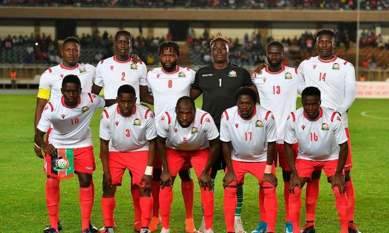 Kenya's national team starting lineup, Back FLTR: Victor, Wanyama, Stanley Okumu, Johanna Ochieng, Ian Aubery, Samuel Ouma, Michael Olunga. Front FLTR: Eric Omondi, ,Samuel Omondi, Joash Onyango, Lawrence Ochieng and Cliff Nyakeya prior to their Africa...