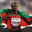 DOHA, QATAR - SEPTEMBER 28: Agnes Jebet Tirop of Kenya celebrates winning bronze in the Women's 10,000 Metres final during day two of 17th IAAF World Athletics Championships Doha 2019 at Khalifa International Stadium on September 28, 2019 in Doha, Qata...