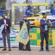 Cabinet Secretary of sports Amb. Amina Mohammed(second from right) is joined by legendary safari rally driver Patrick Njiru(far right) during the flagging off ceremony ahead of the WRC Safari Rally held from June 24-27. (COURTESY: BETIKA)