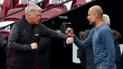 Pep Guardiola (right) has praised the work of David Moyes at West Ham