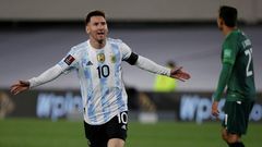 Argentina's Lionel Messi celebrates after scoring against Bolivia in a World Cup qualifier on Thursday