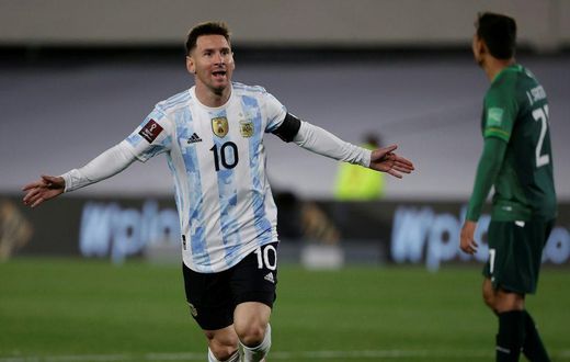 Argentina's Lionel Messi celebrates after scoring against Bolivia in a World Cup qualifier on Thursday