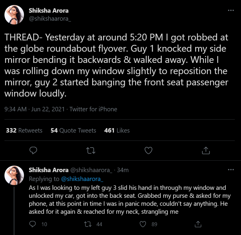 TV Girl Shiksha Arora narrates ordeal of being robbed at globe roundabout