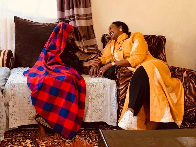 CS Amina Mohamed with her aunt who has passed on