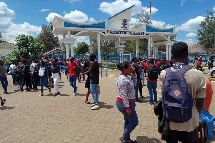 kenyatta university students pictured outside their campus after their strike (COURTESY)