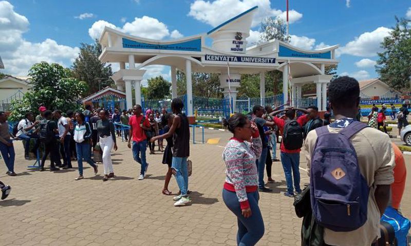 kenyatta university students pictured outside their campus after their strike (COURTESY)