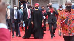 KANU Chairman and party leader, Baringo Senator Gideon Moi with his wife Zahra arrive for the KANU national delegates conference on September 30, 2021
