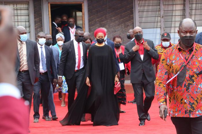KANU Chairman and party leader, Baringo Senator Gideon Moi with his wife Zahra arrive for the KANU national delegates conference on September 30, 2021