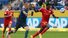 Union Berlin striker Taiwo Awoniyi (R) scored the equaliser in Sunday's 2-2 draw at Hoffenheim
