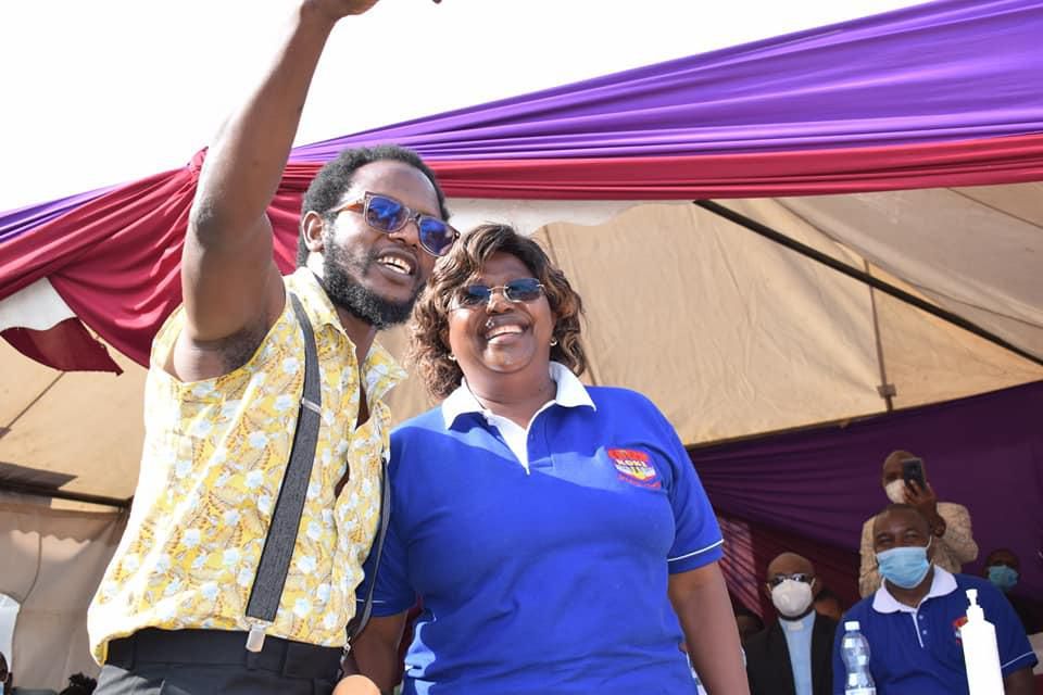 Naivasha MP Jayne Kihara with comedian Prof. Hamo during a past public function