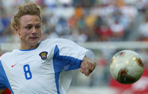 Valery Karpin playing for Russia against Tunisia in Kobe at 2002 World Cup in Kobe, Japan. He scored the second goal in a 2-0 victory