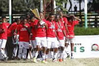 Thika Queens players celebrate after winning the 2020/21 Football Kenya Federation Women's Premier League Image: HANDOUT
