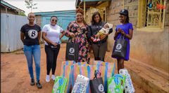 (L to R) Camilla Owora, PR Manager Boomplay, Elizabeth Karuru, Content Acquisition Manager Boomplay, Njeri Migwi, Executive Director, Usikimye, Martha Huro Managing Director EA Boomplay and Terry, House Manager Usikimye are all smiles during the handover on Saturday 8th May 2021.