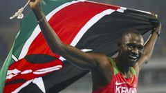 Gold medallist David Lekuta Rudisha (KEN) of Kenya celebrates with flag. 2016 Rio Olympics - Athletics - Final - Men's 800m Final - Olympic Stadium - Rio de Janeiro, Brazil - 15/08/2016.