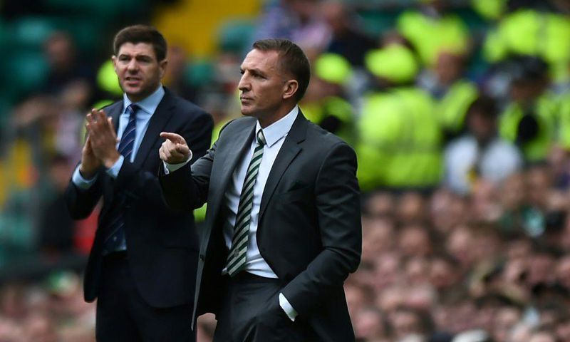 Steven Gerrard (left) and Brendan Rodgers went head to head in Scotland when they were in charge of Rangers and Celtic