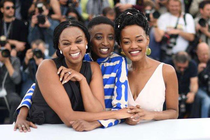 Wanuri Kahiu, the writer and director of the controversial lesbian film – Rafiki with cast members at the Cannes Festival