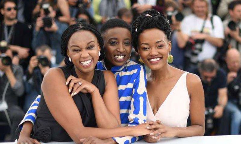 Wanuri Kahiu, the writer and director of the controversial lesbian film – Rafiki with cast members at the Cannes Festival