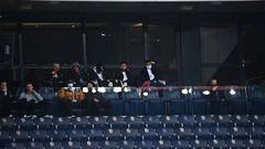 Kylian Mbappe sat next to team-mate Leandro Paredes in the stand as PSG beat Lens