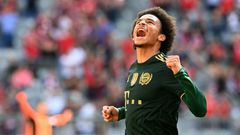 Bayern Munich winger Leroy Sane celebrates scoring the opening goal on Saturday