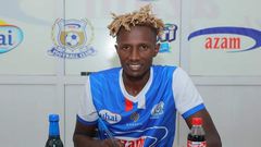 Kenneth Muguna during his unveil at Tanzanian club, Azam FC. (COURTESY: Azam)