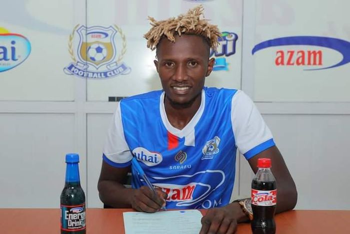 Kenneth Muguna during his unveil at Tanzanian club, Azam FC. (COURTESY: Azam)