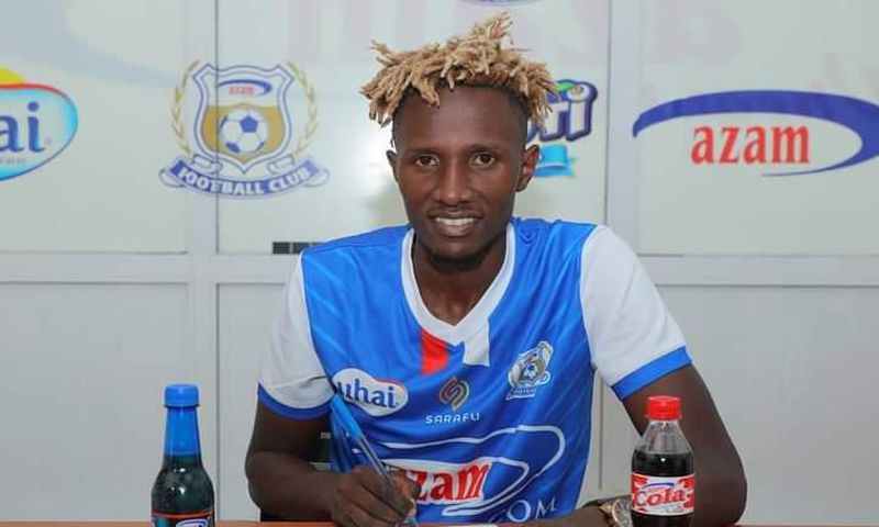 Kenneth Muguna during his unveil at Tanzanian club, Azam FC. (COURTESY: Azam)