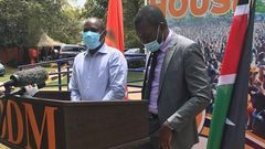 ODM Chairman John Mbadi with Secretary-General Edwin Sifuna during a press address at Chungwa House