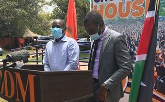 ODM Chairman John Mbadi with Secretary-General Edwin Sifuna during a press address at Chungwa House