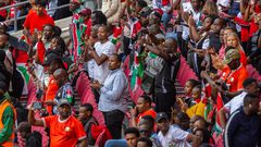 Fans cheering Harambee Stars at Moi International Sports Centre, Kasarani