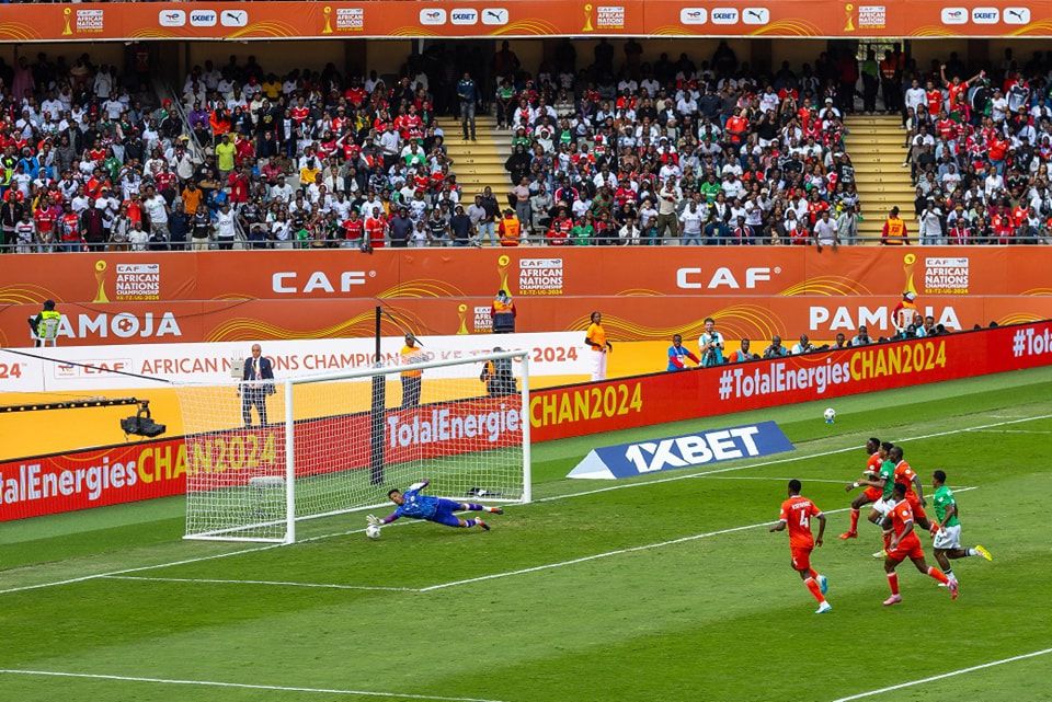 Harambee Stars battling it out with Madagascar in CHAN 2024 quarter-finals at Kasarani